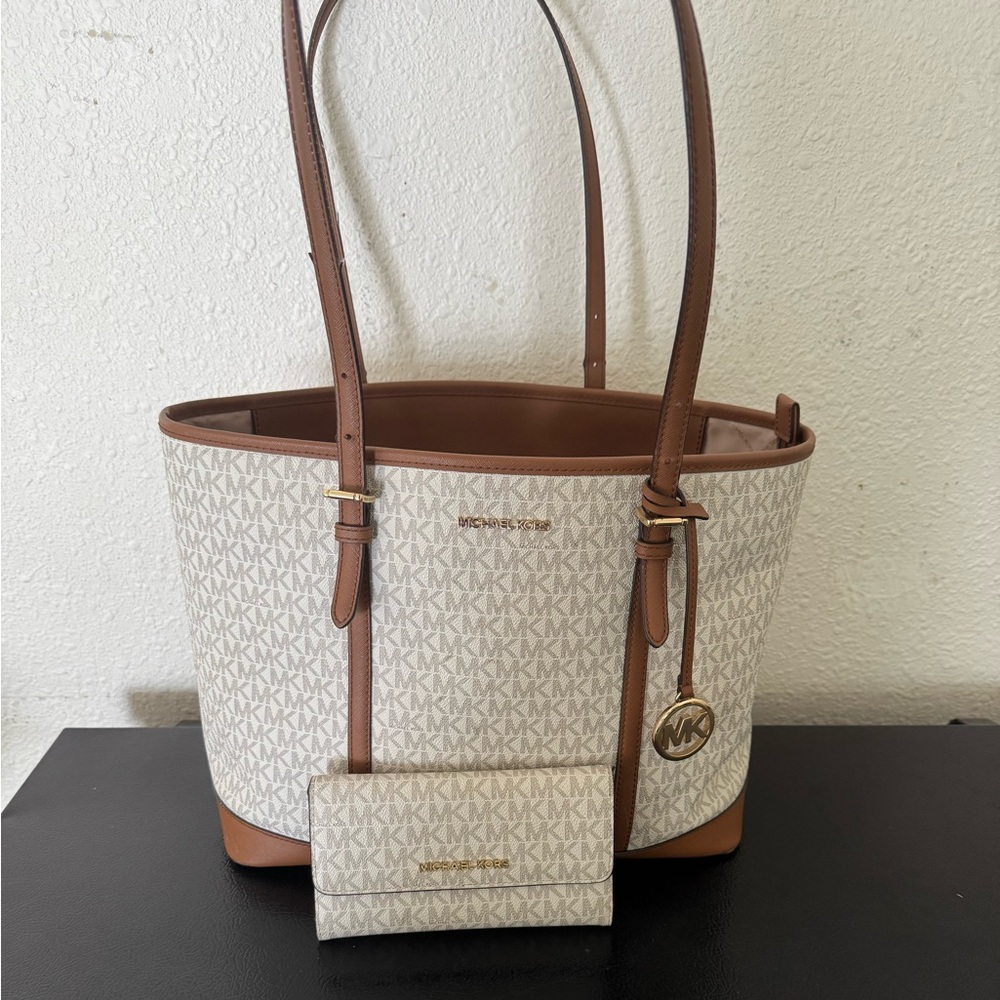 Michael Kors Signature Cream and Tan Tote
